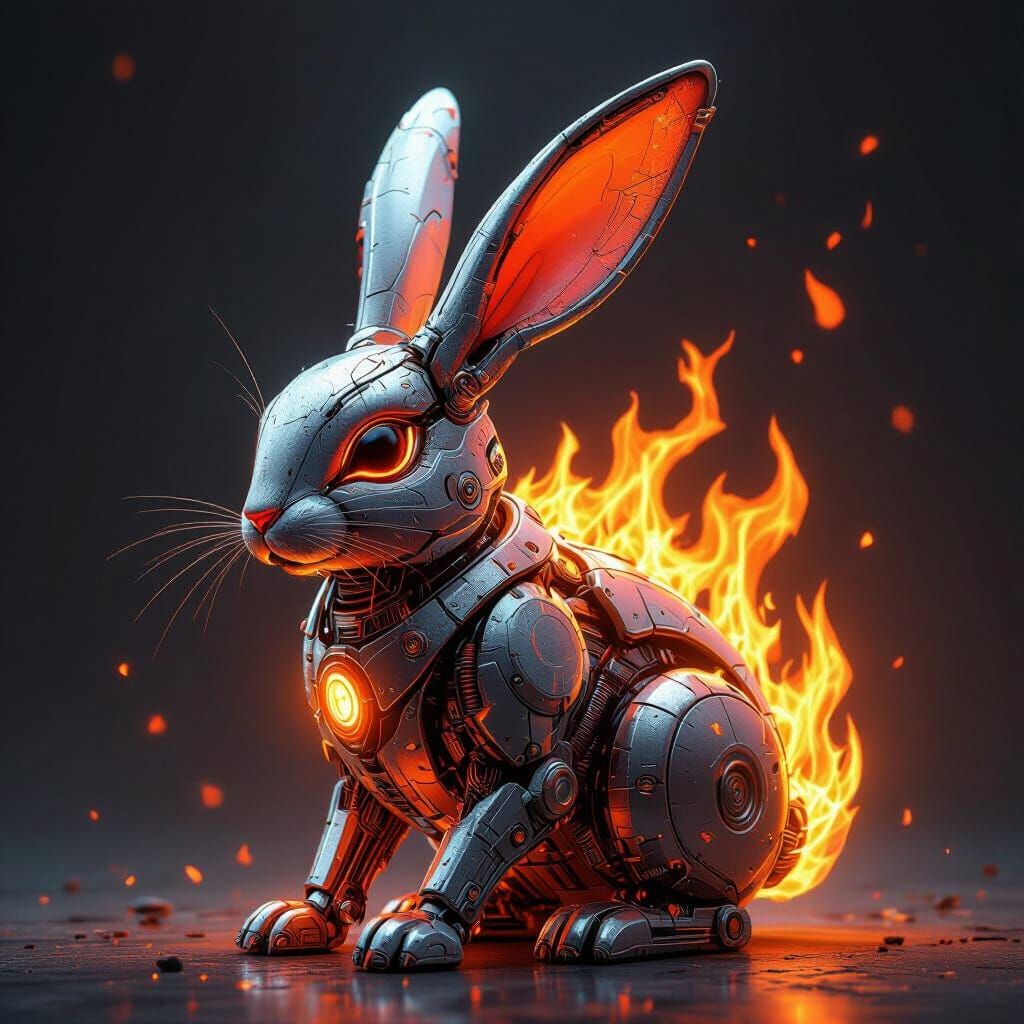 Futuristic Steel and Fire Bunny in Industrial Style