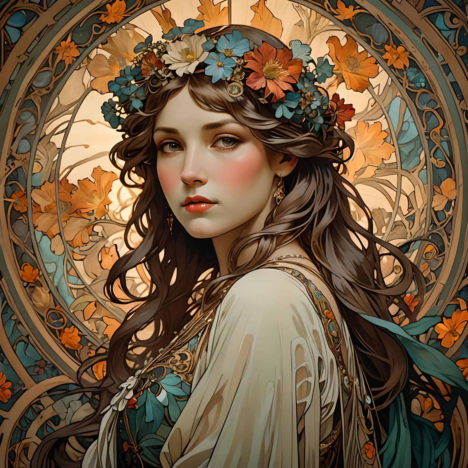 Art Nouveau Portrait of a Beautiful Woman in 8K