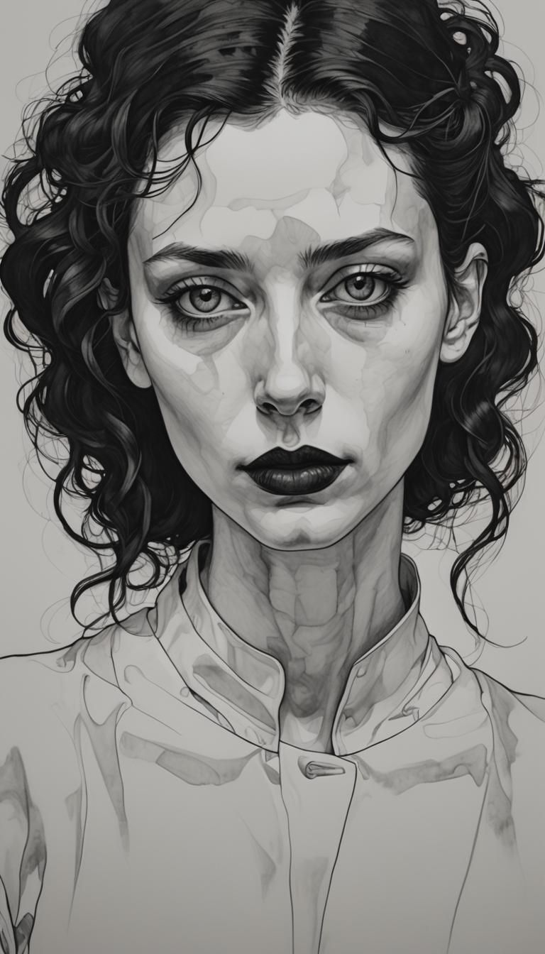 Elegant Goth Girl Portrait in Art Nouveau Style