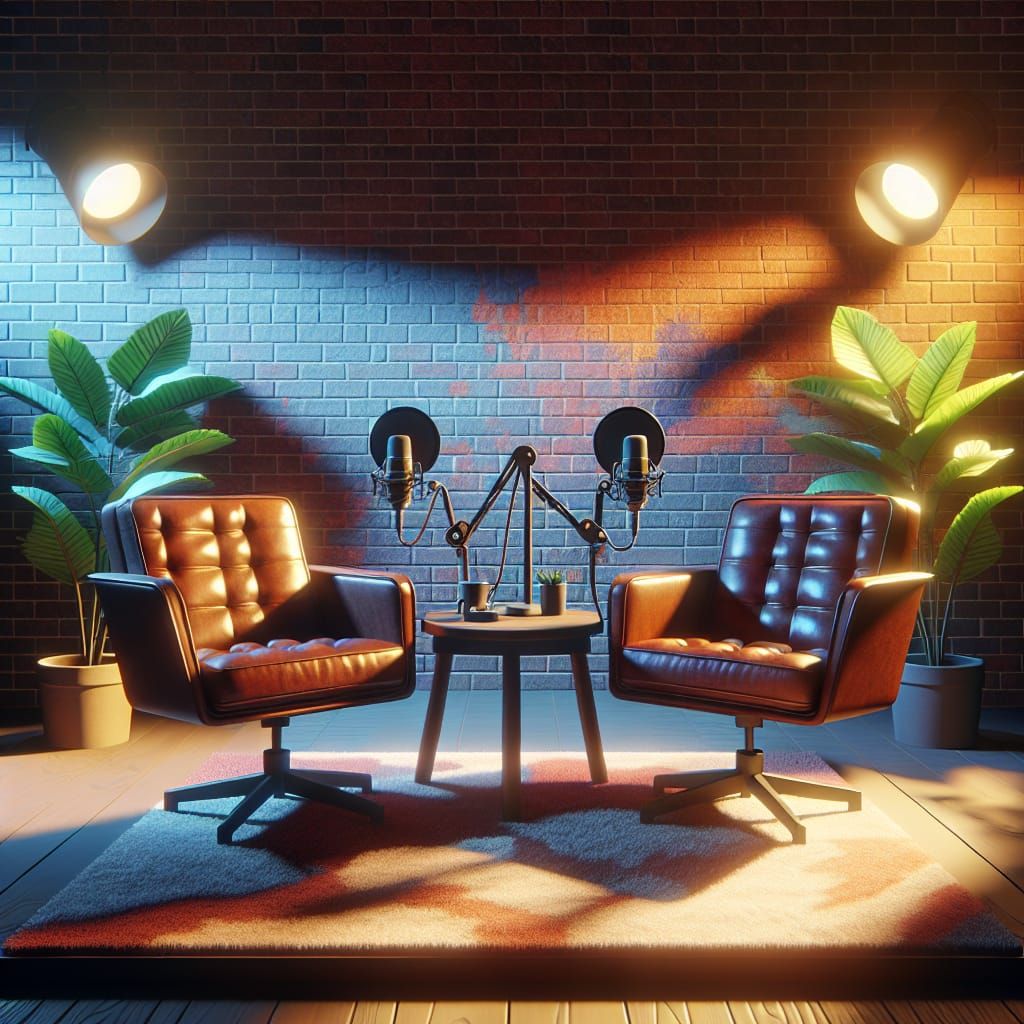 Cozy Podcast Studio in Hyperrealistic Style