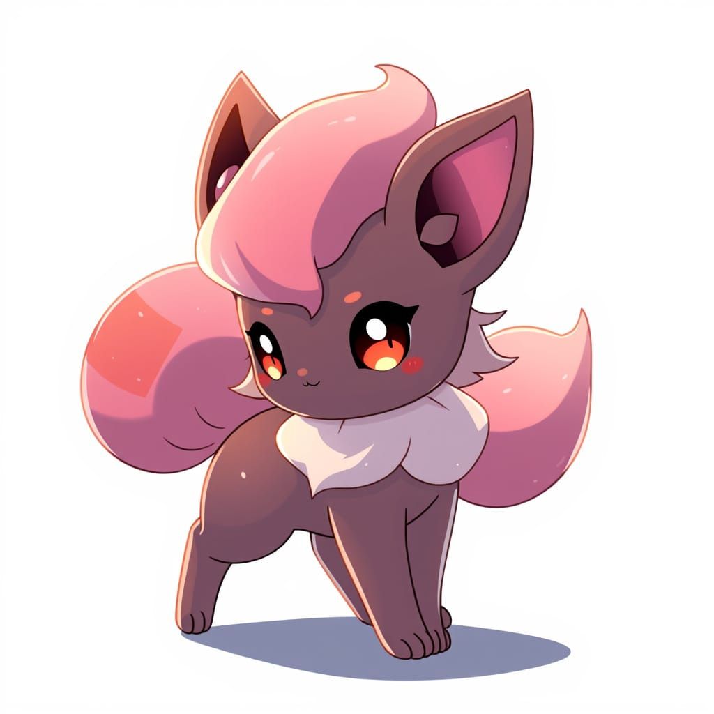 Kawaii Vulpix in Anime Cel-Shaded Style