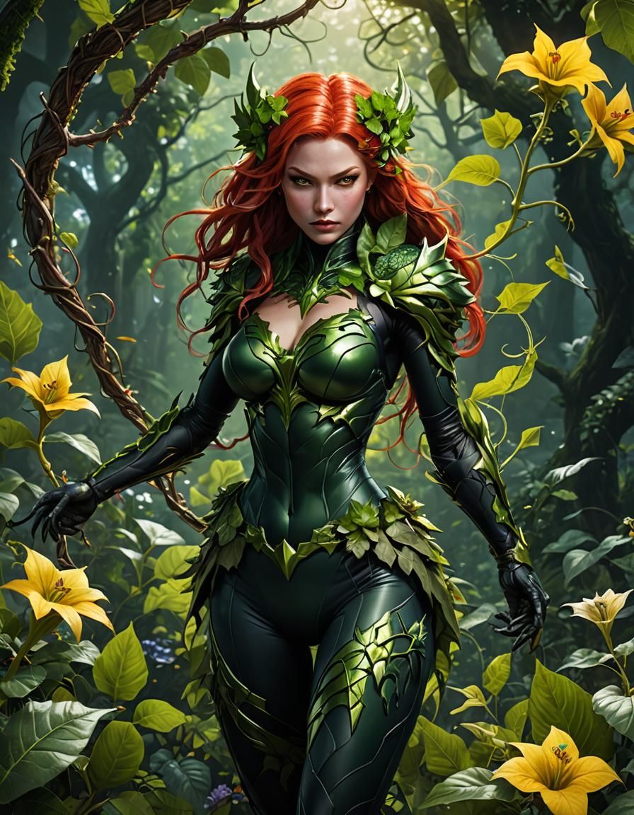 Angelic creature, warrior Poison Ivy, green symbiote and car...