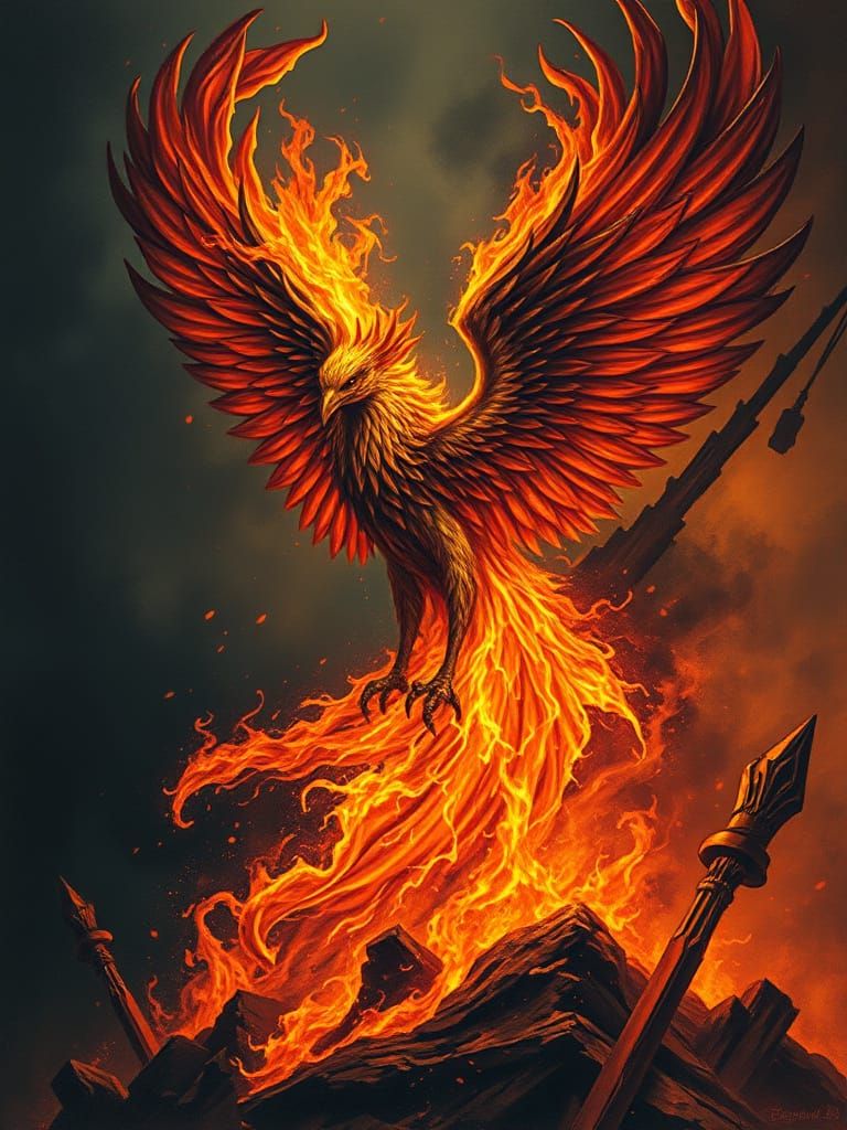 Fiery Phoenix in Gothic Horror Style