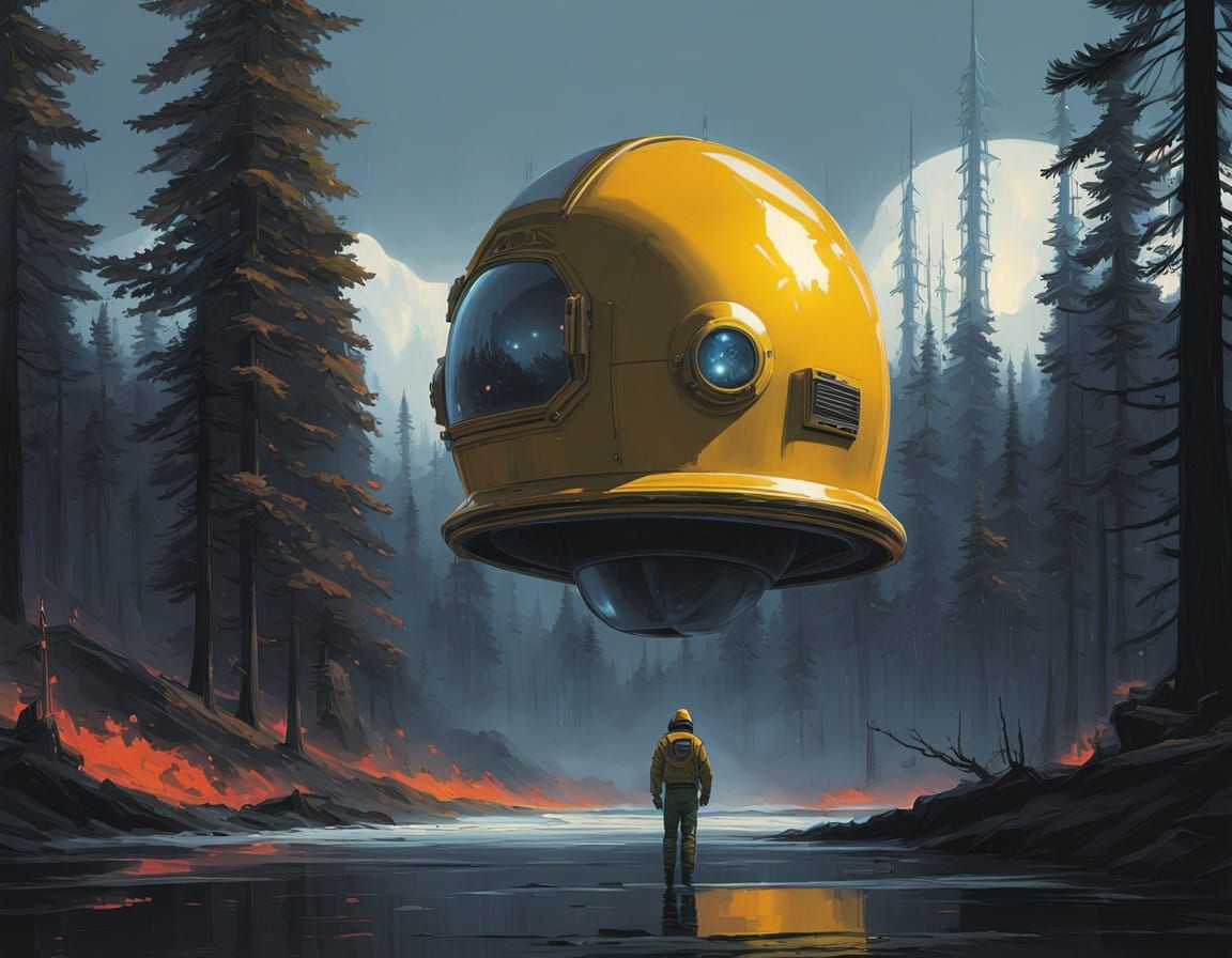 Astronaut in Dystopian Helmet, Close-Up