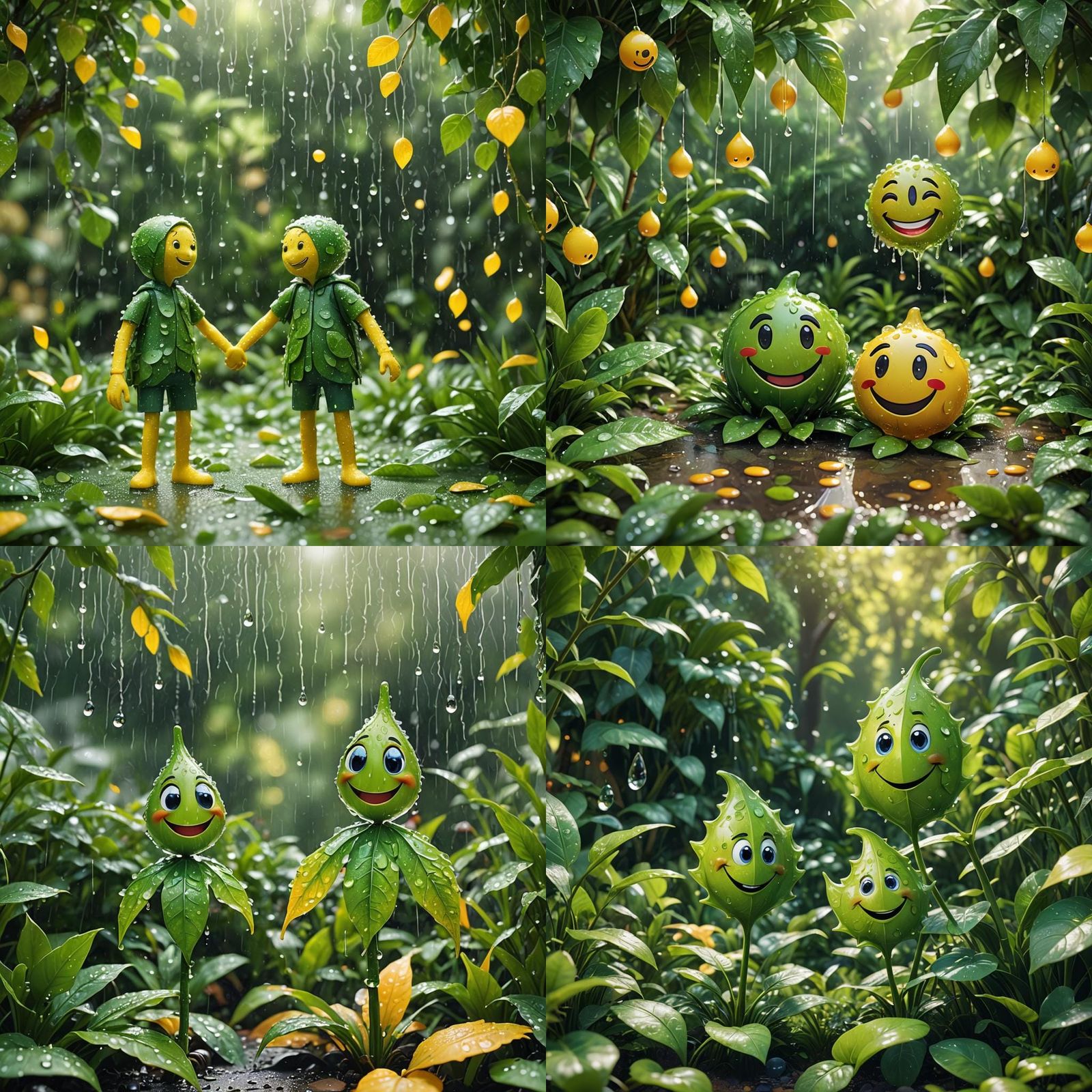Smiling Leaf Emoji in Lush Garden, Pixar Style