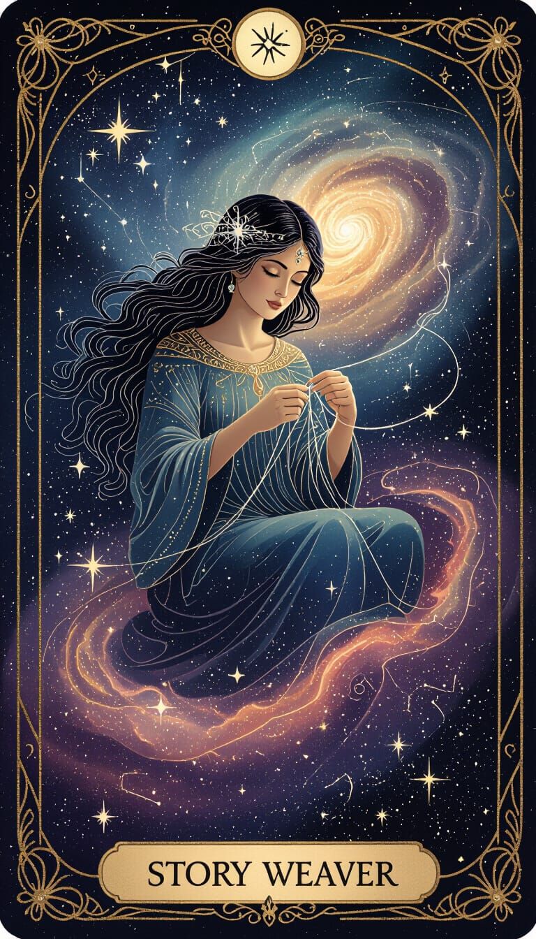 Celestial Story Weaver Knitting a Galaxy