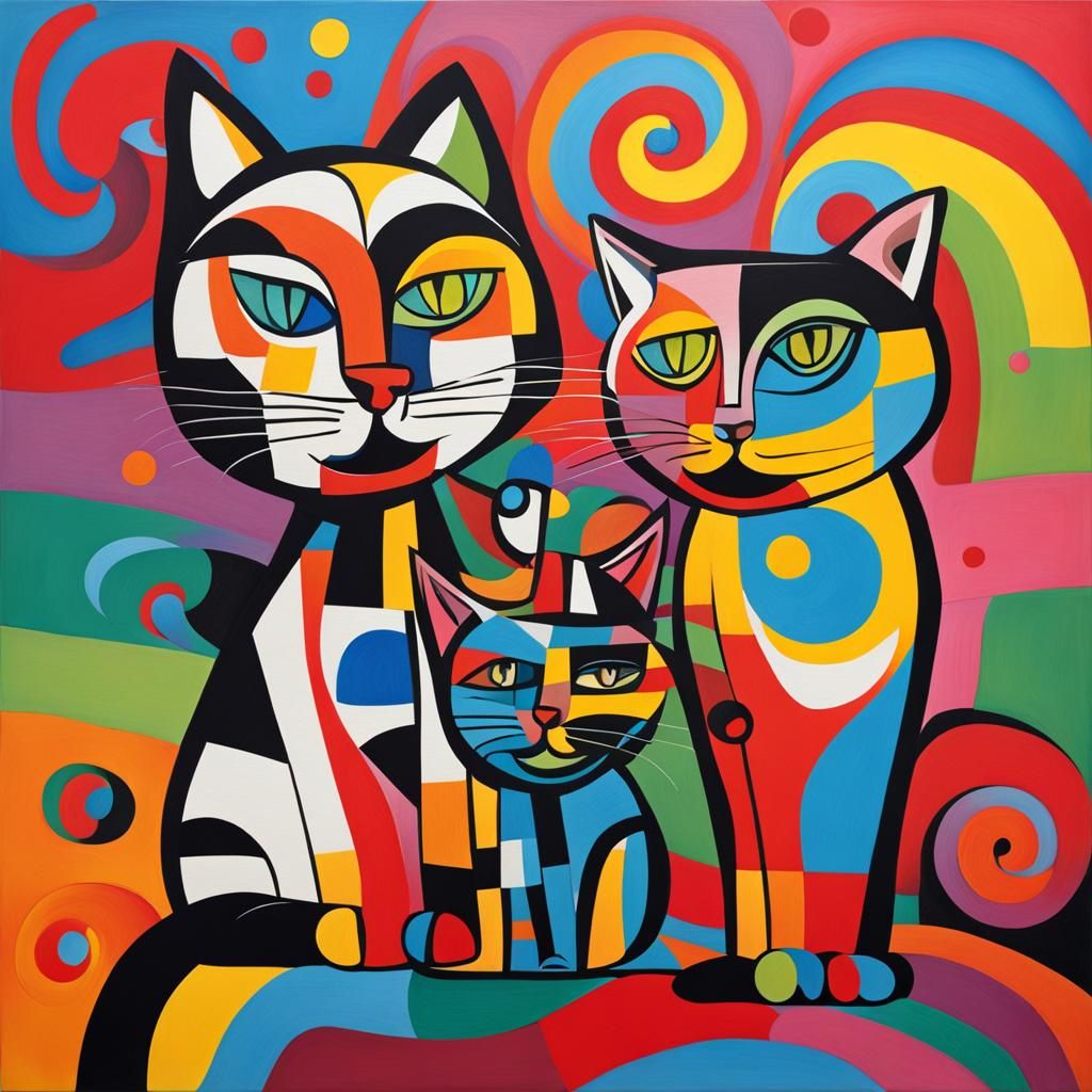Abstract Cats Playing: Cubist Candyland Wonderland