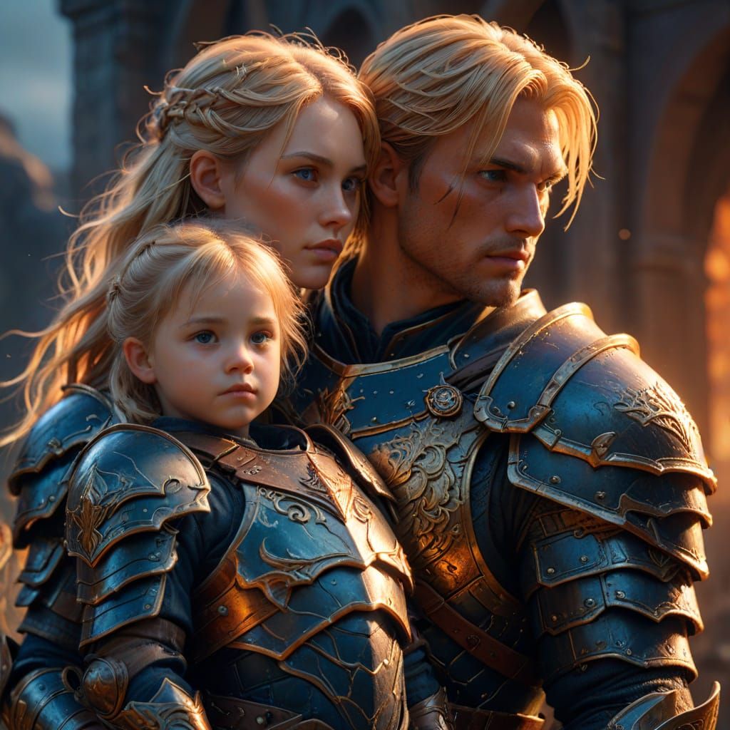 Warrior Father and Child: Fantasy Concept Art