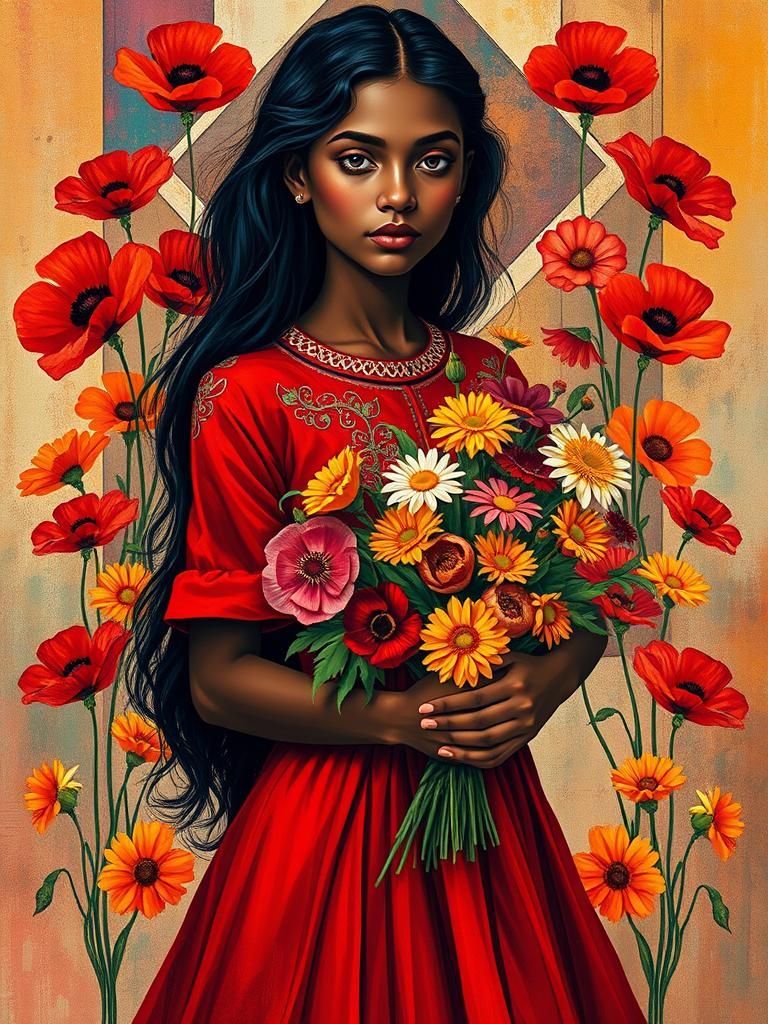 Woman with Flowers in Modernist Style