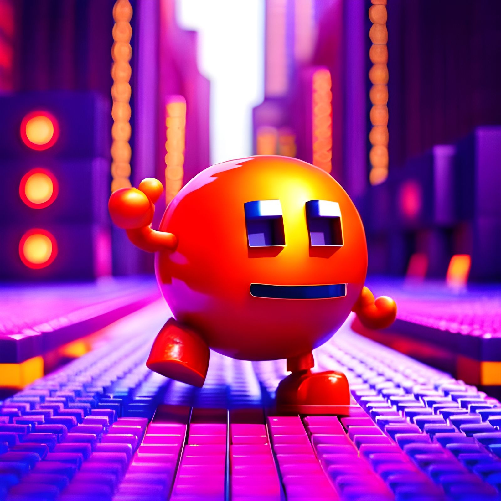 Pixelated Pacman Character in 8-Bit Style