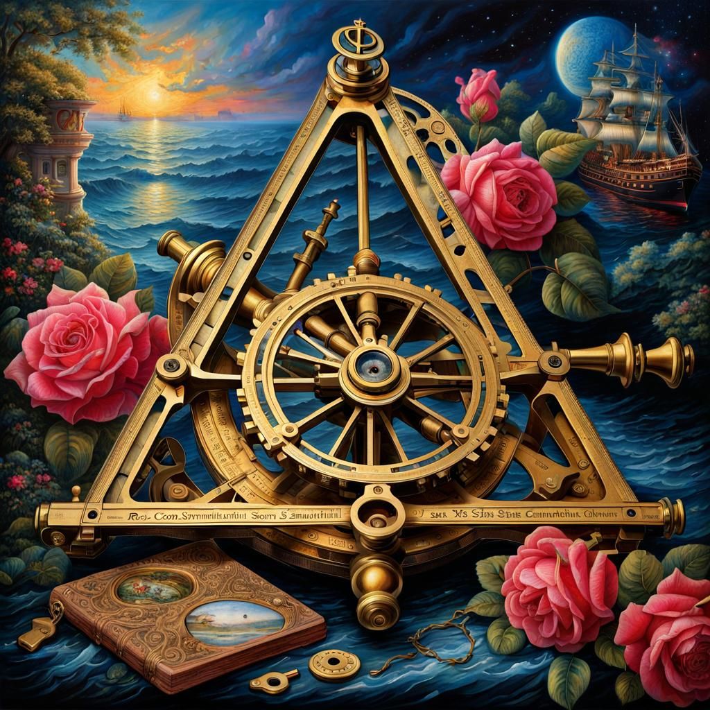 Triangular Sextant on the U.S.S. Constitution as Oil Paintin...