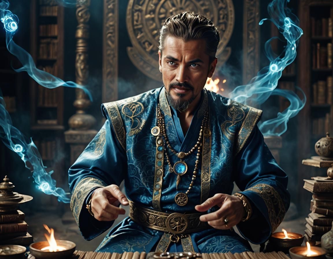 Sinister Man with Blue Energy, Cinematic Still