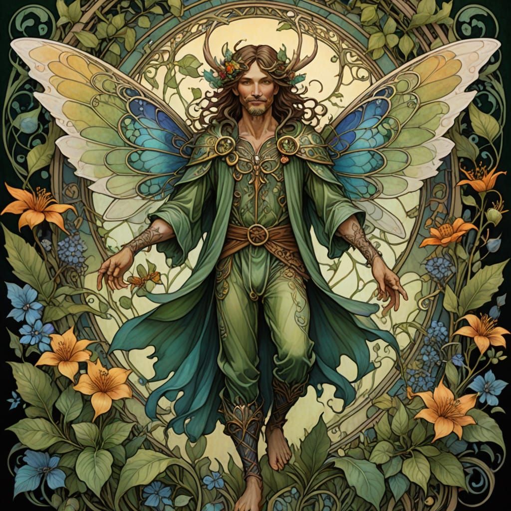 Whimsical Faerie with Art Nouveau Wings
