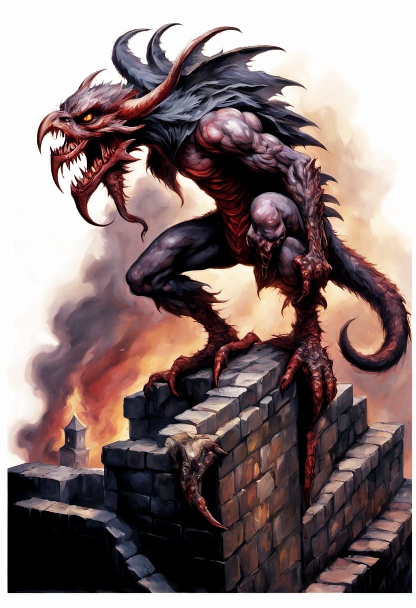 Demon in Hellish Town: Cinematic Dark Fantasy Art