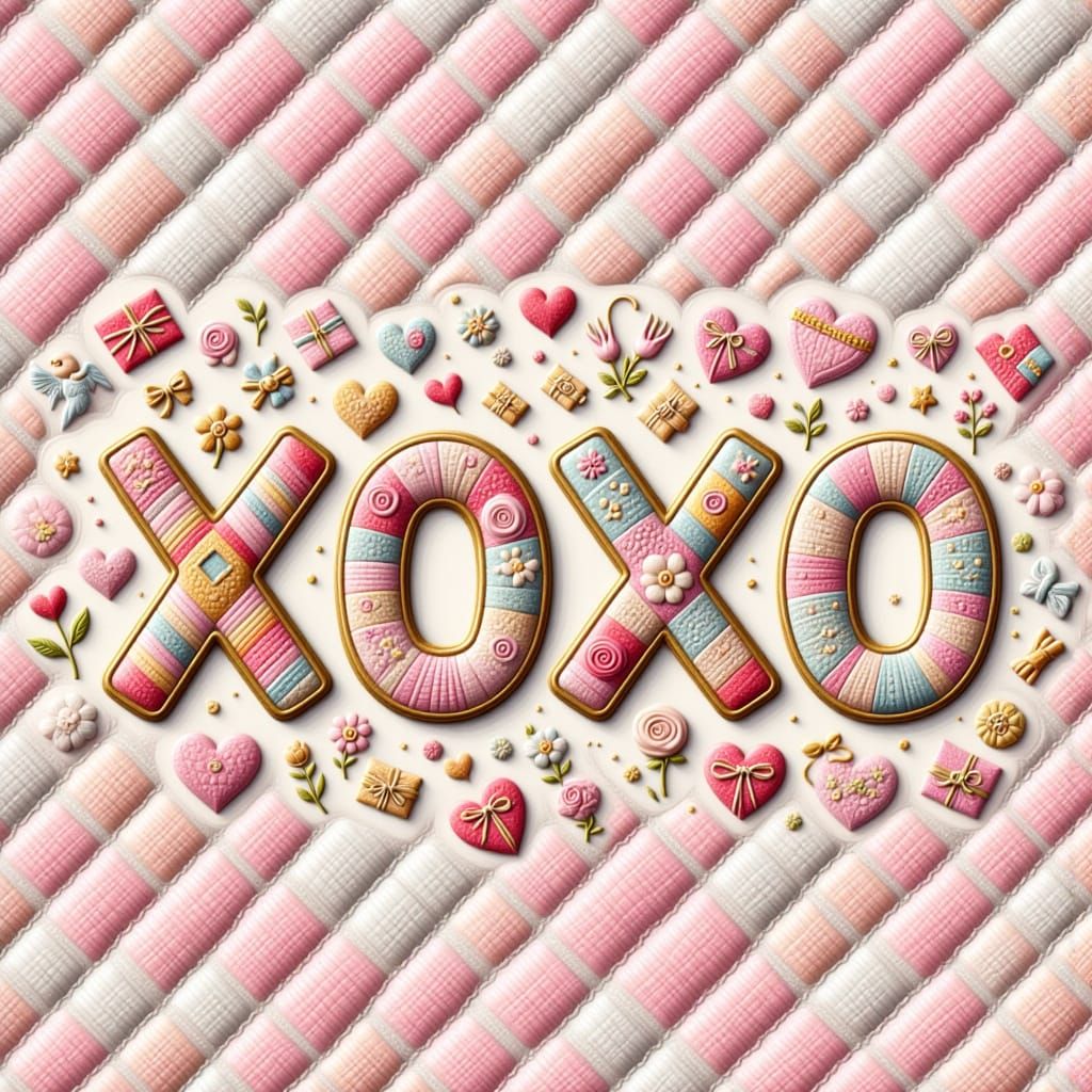 Playful Valentine's XOXO Illustration with Glittering Border...