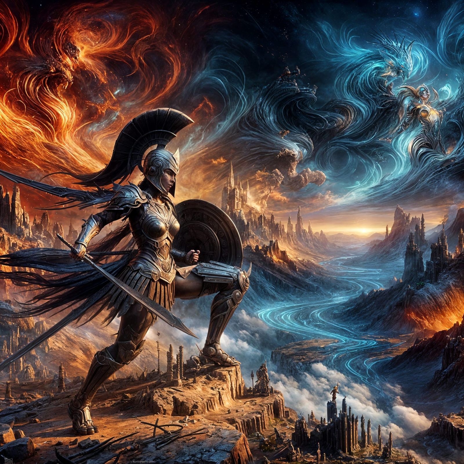Spartan Warrior Woman in Epic Battle Scene