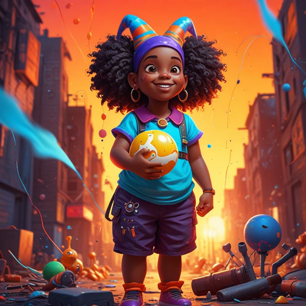 Vibrant Jester Girl in Graffiti Style