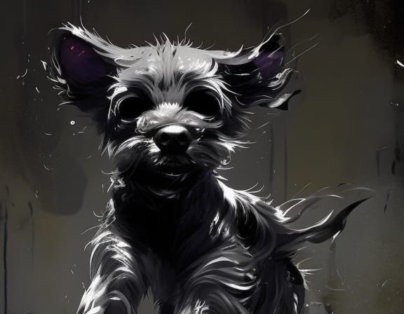 Adorable Puppy Splash Art in Grayscale