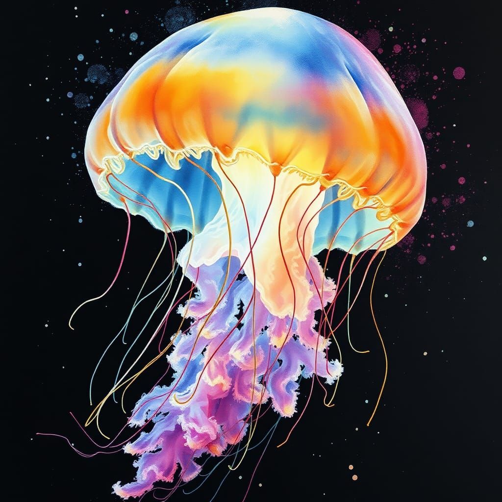 Iridescent Jellyfish in Surreal Underwater Realm