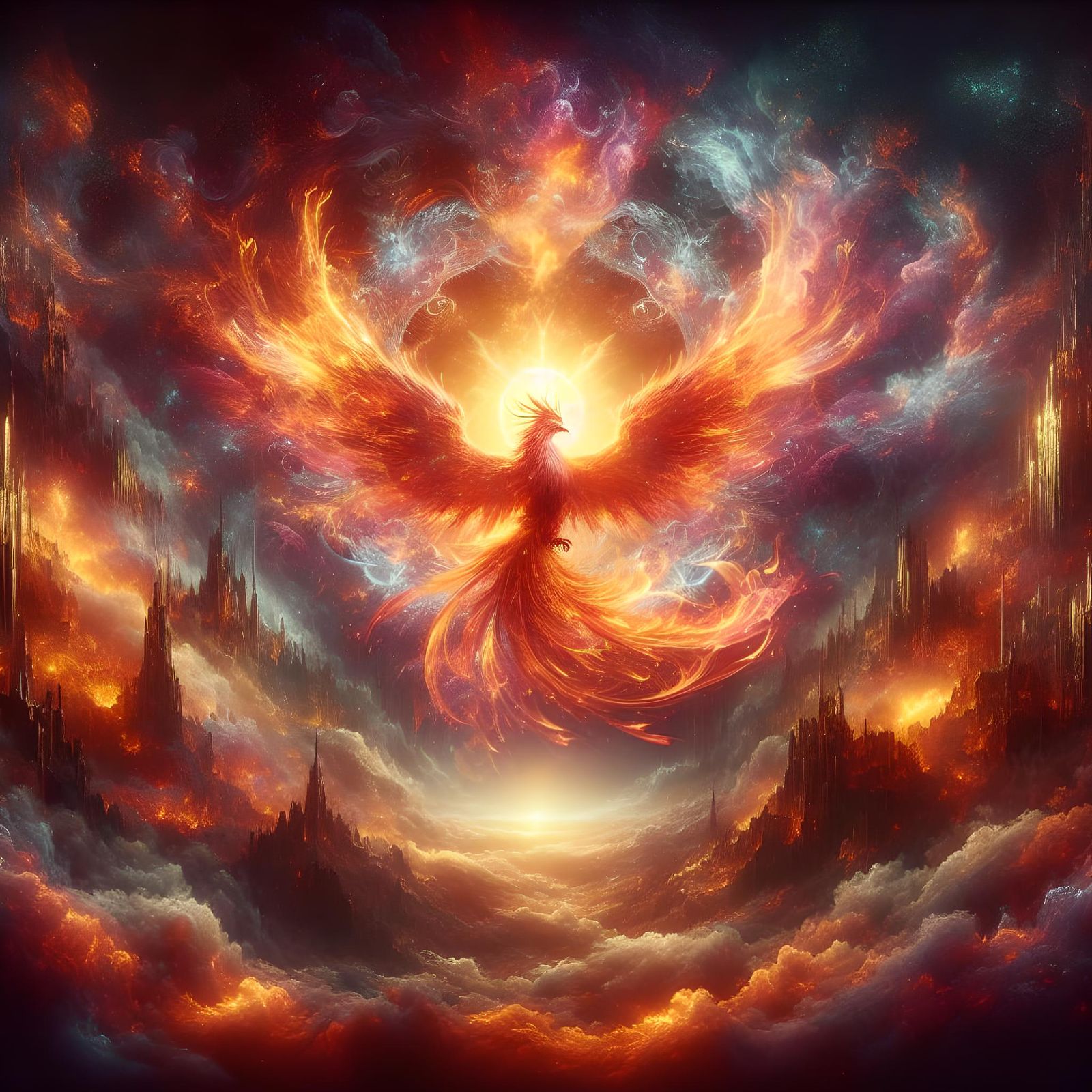 Phoenix Reborn in Fiery Digital Painting