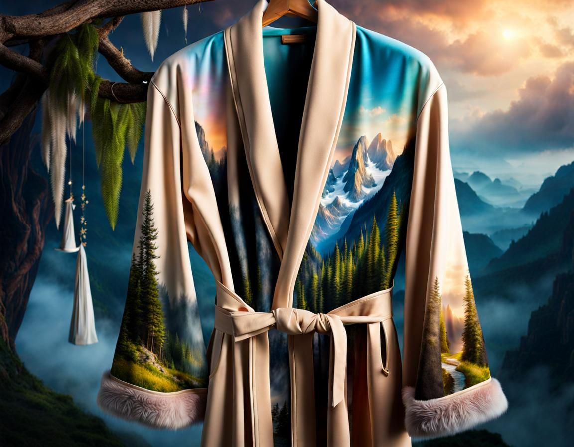 Dreamy Landscape Robe: Photorealistic Fashion Design