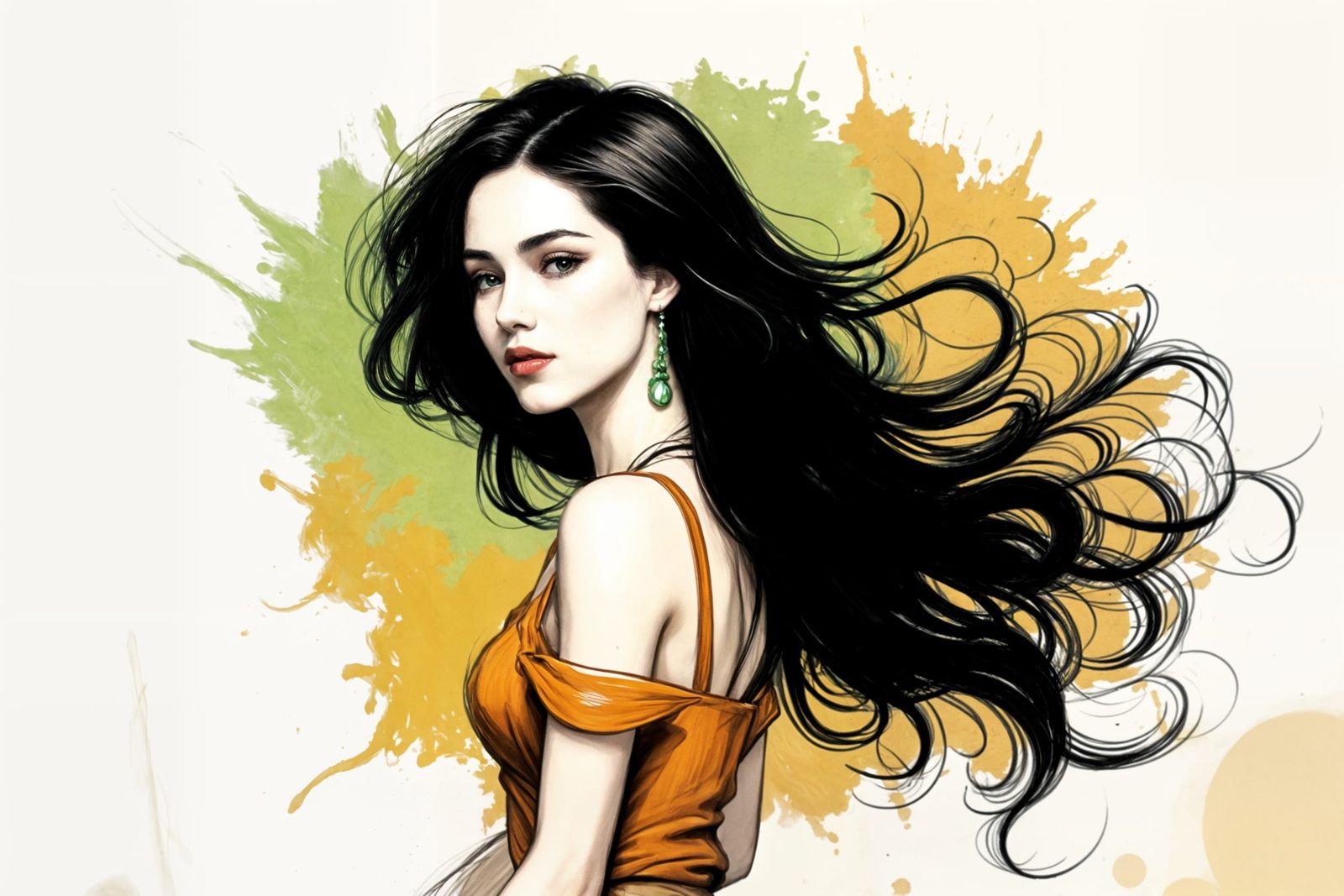 Woman's Portrait in Flowing Fabric Style