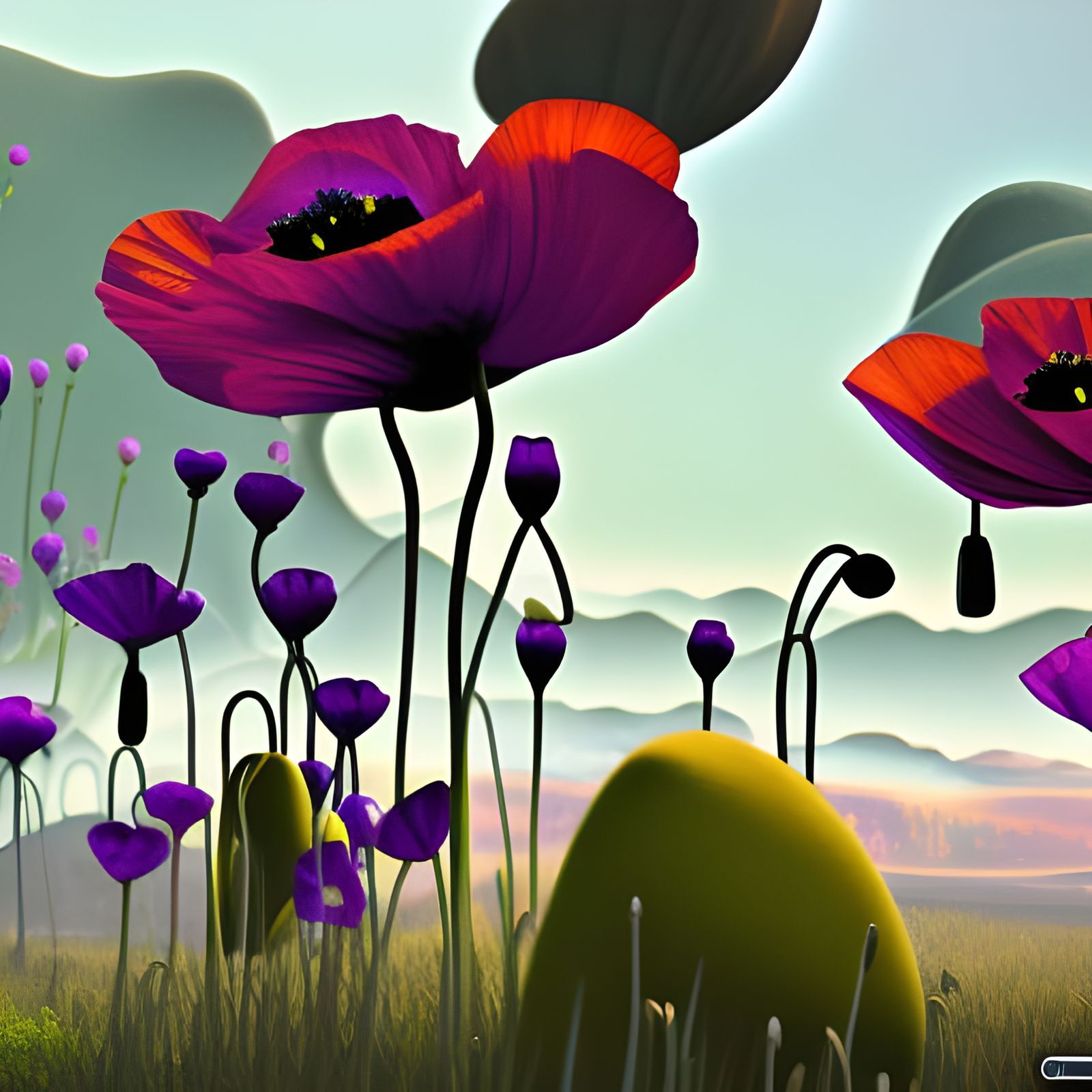Purple Poppies in Fantastical Digital Painting