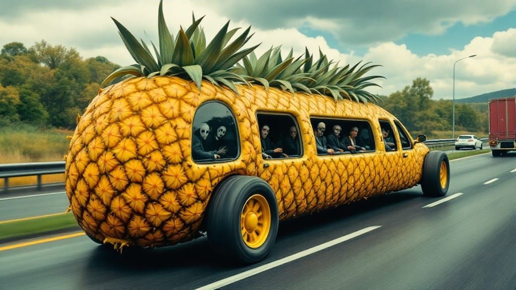 Vibrant Pineapple Limousine Cruises Down Motorway