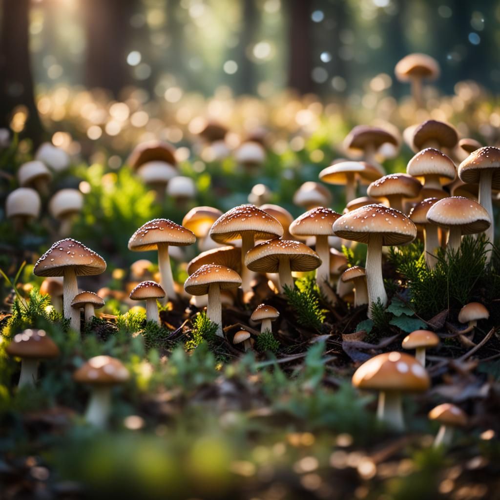 Mushroom Field: Professional Photography with Bokeh