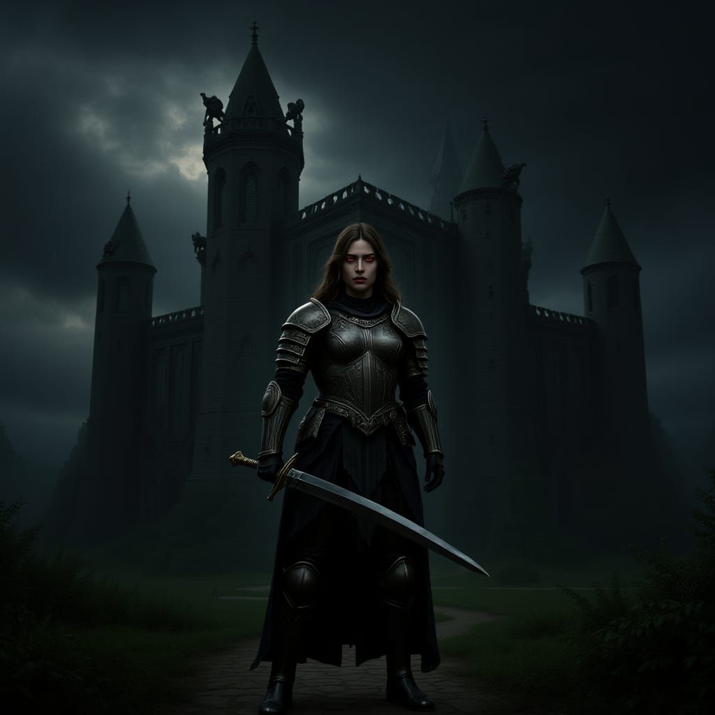 Gothic Knight Guarding Mist-Shrouded Castle