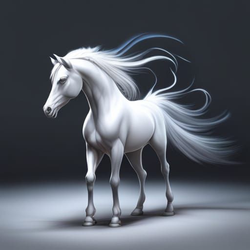 Horse with Long White Hair: 3D Rendered