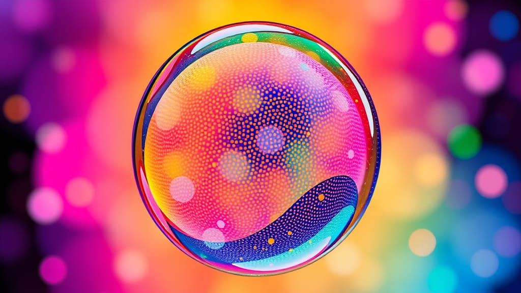 Rainbow Bubble with Kintsugi in Pointillism Style