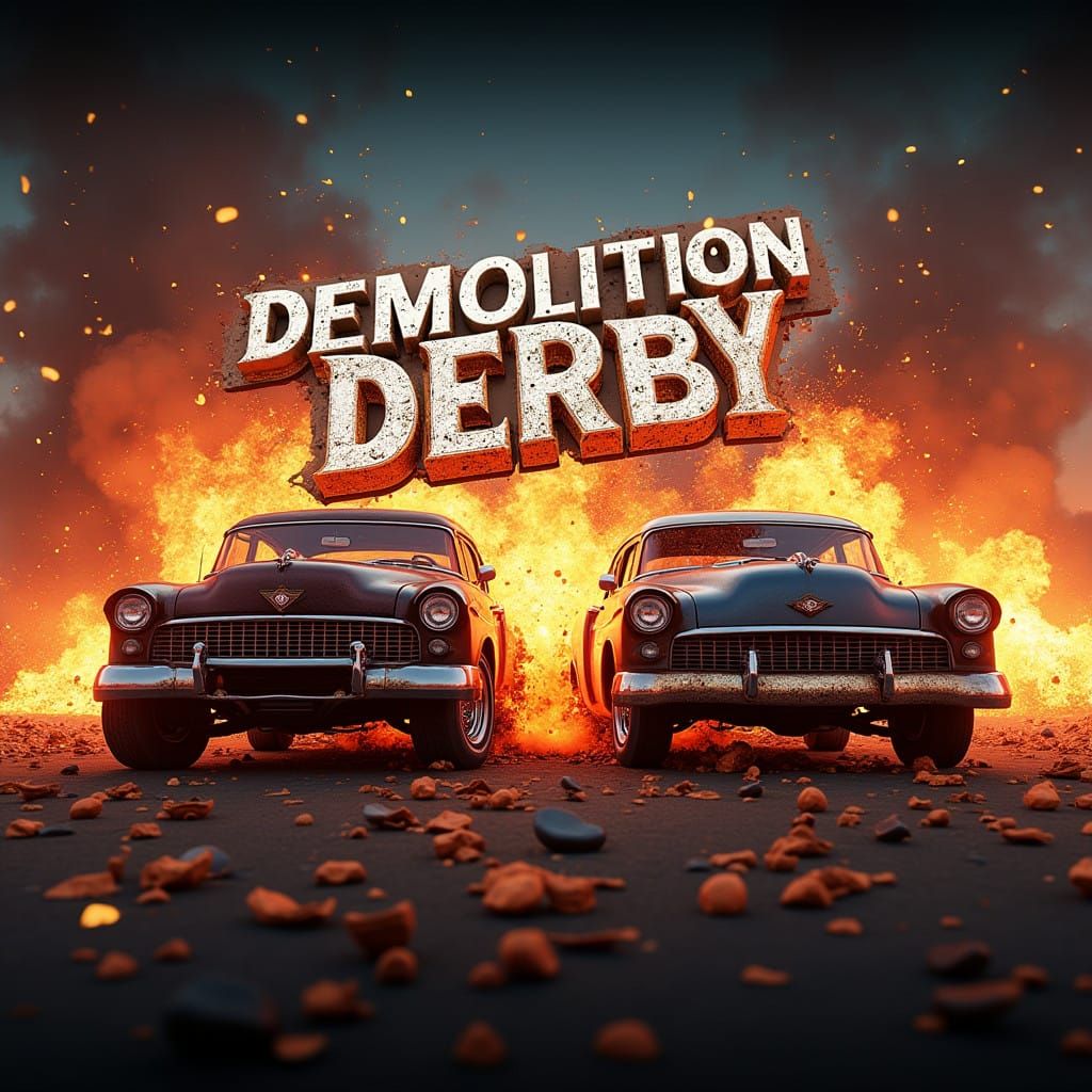 Vibrant Demolition Derby Logo in Hyper-Realistic Style