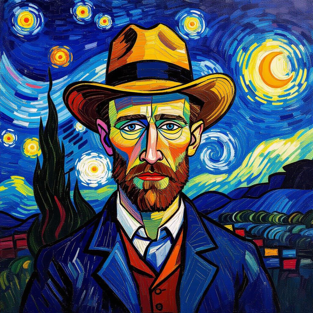 Vibrant Oil Painting T-Shirt Graphic with Swirling Brushstro...