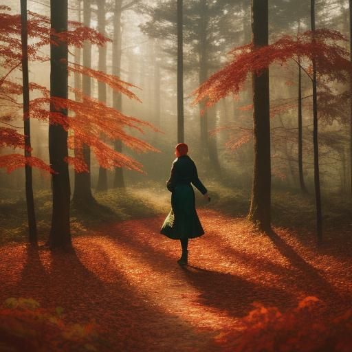 Autumnal Paper Collage Art of Woman in Forest