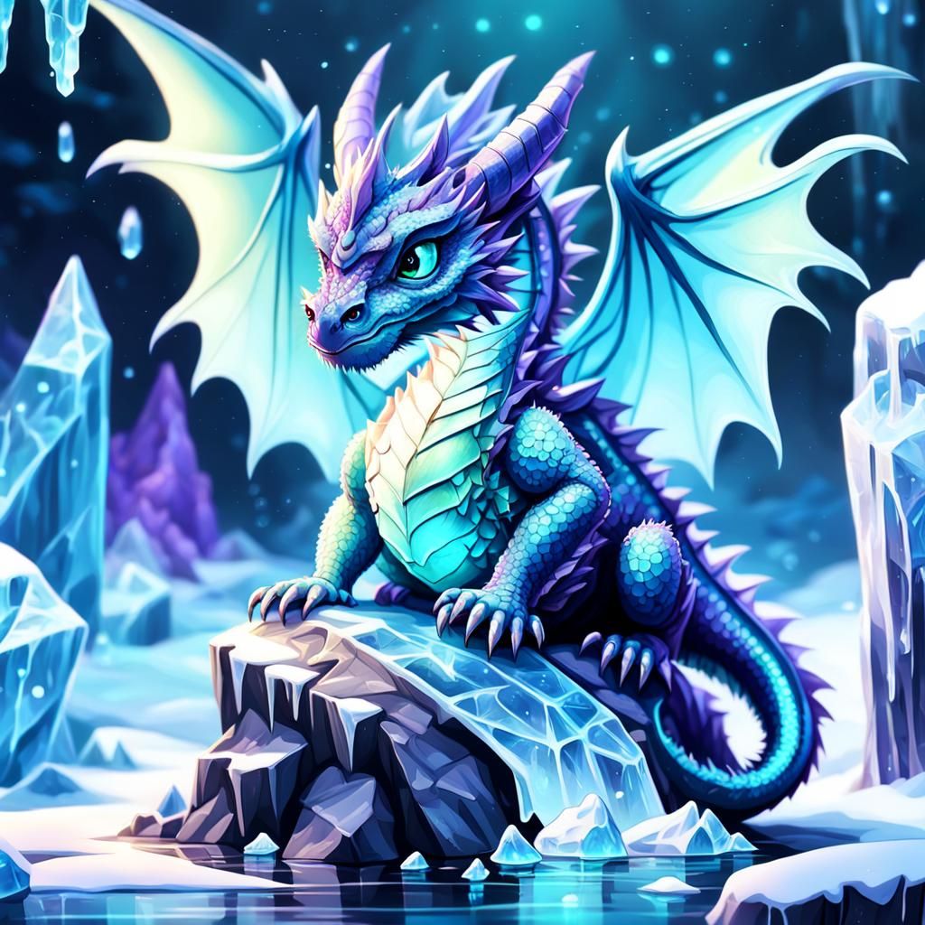 Icy Baby Dragon in Hyper-Realistic Digital Painting