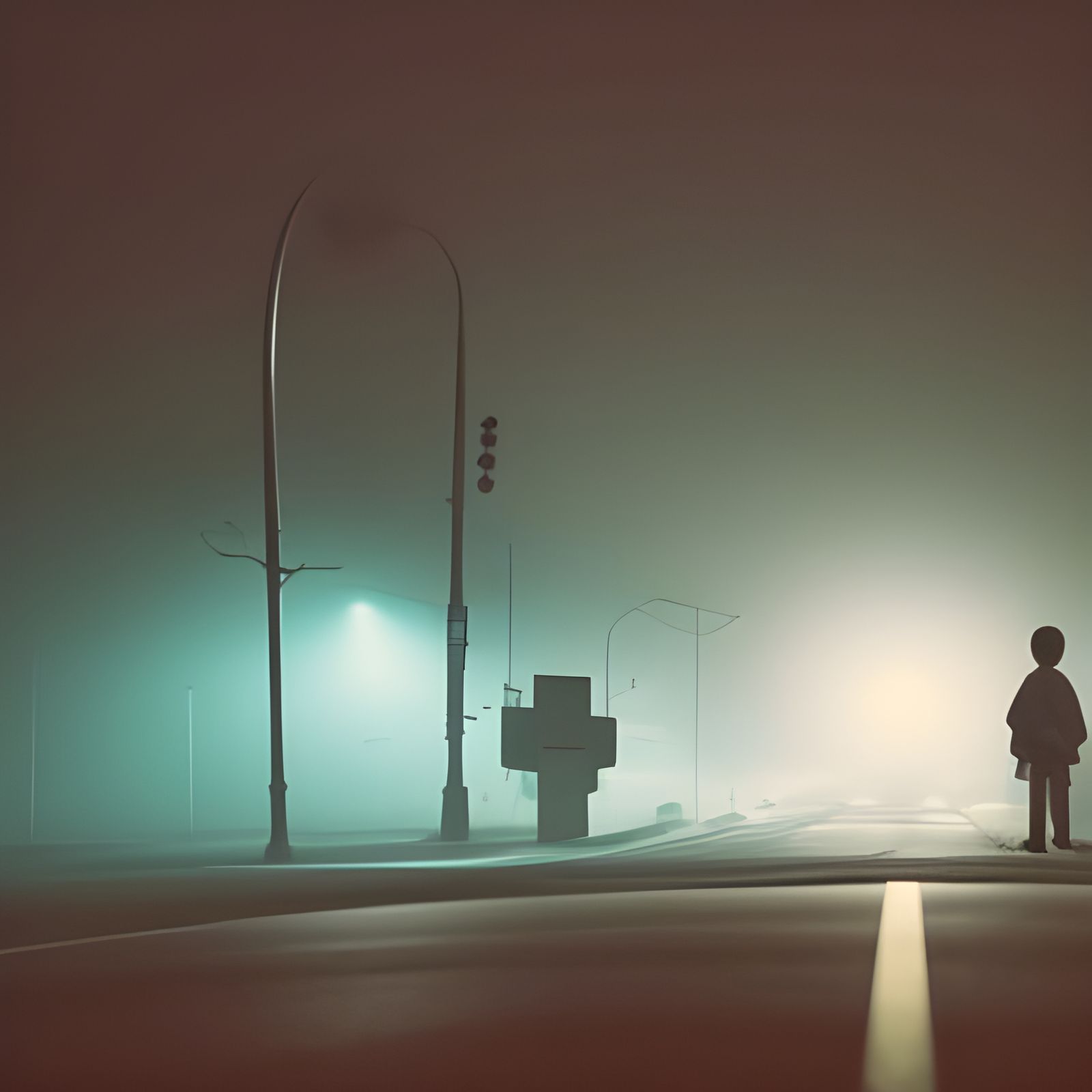 Eerie Abandoned Town Intersection at Night