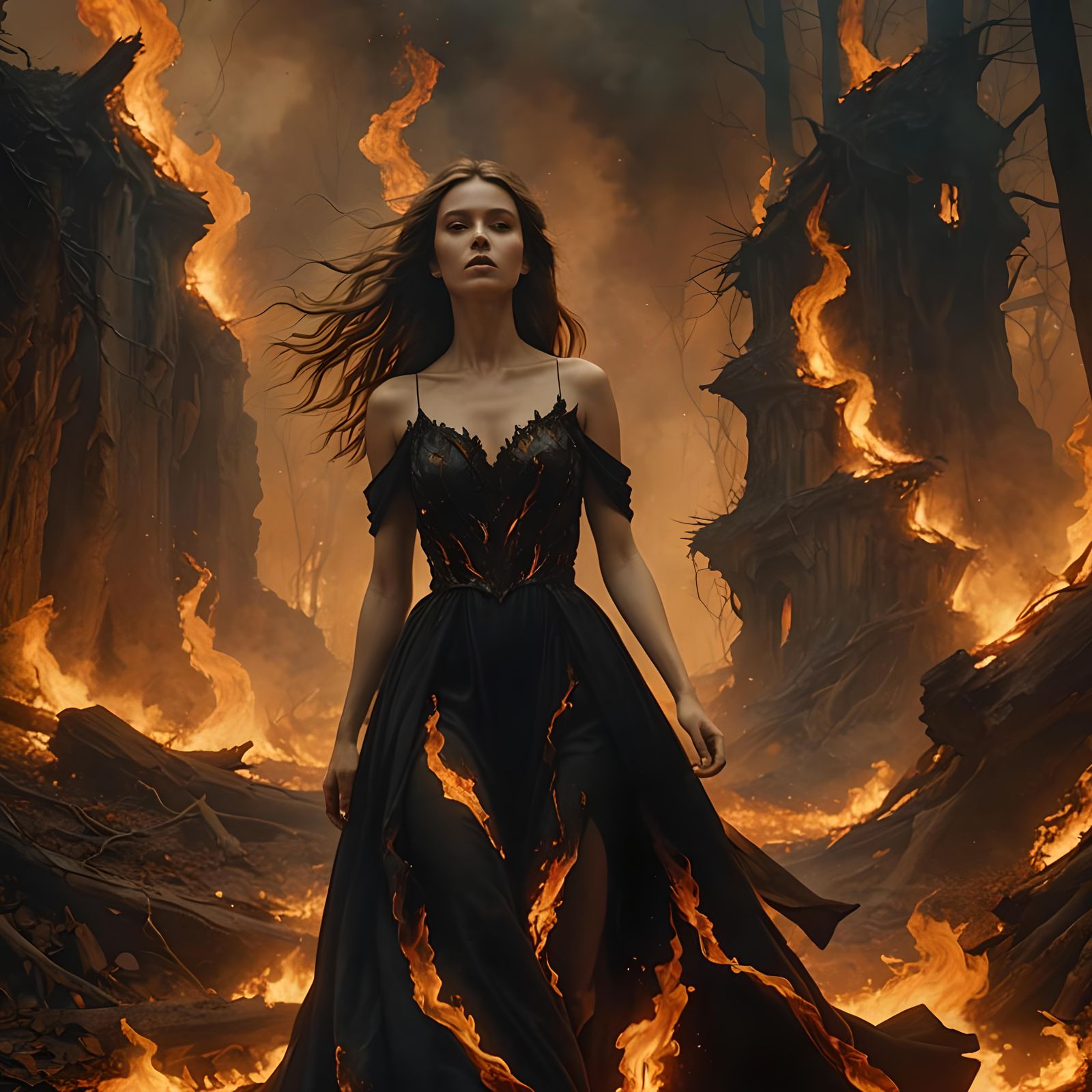 Woman Ablaze: Dark Fantasy Matte Painting