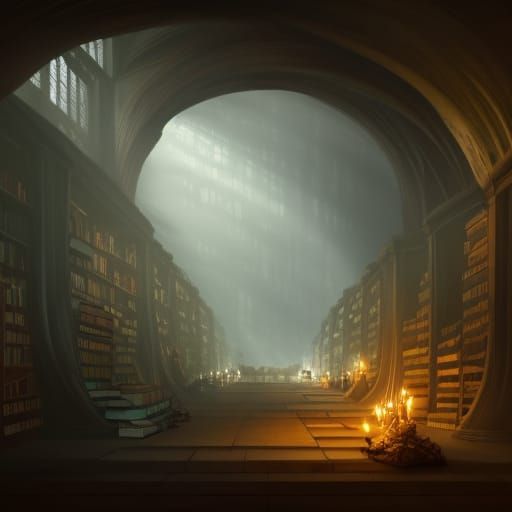 Fantastical Underground Archive with Arched Ceiling