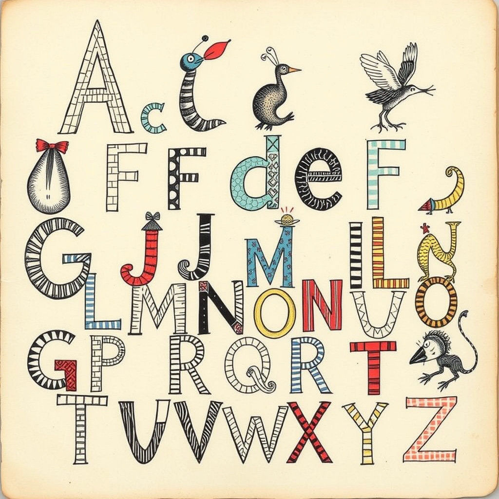 Whimsical Hand-Drawn Alphabet in Collage Style