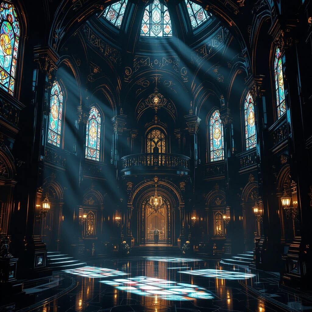 Steampunk Obsidian Palace with Cybernetic Filigree