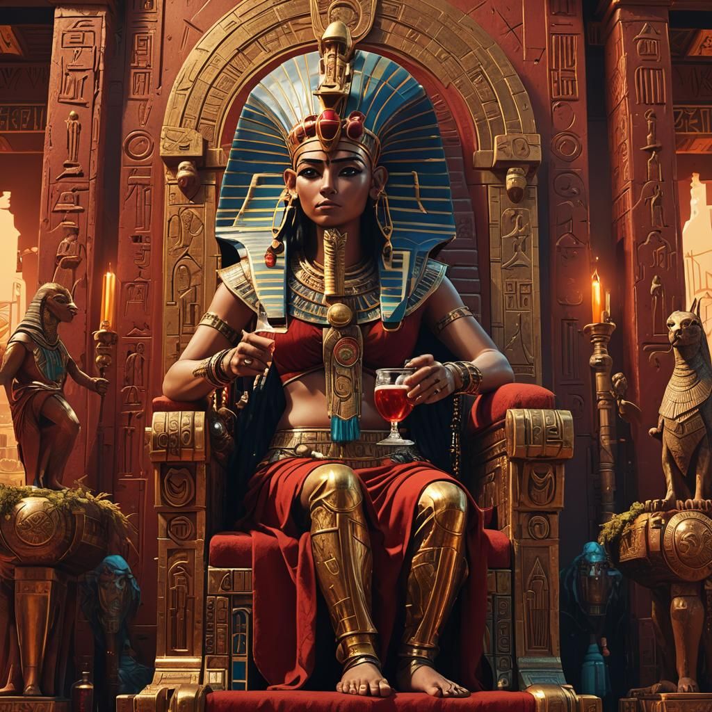 Hathor with Red Beer, Opulent Digital Matte Painting