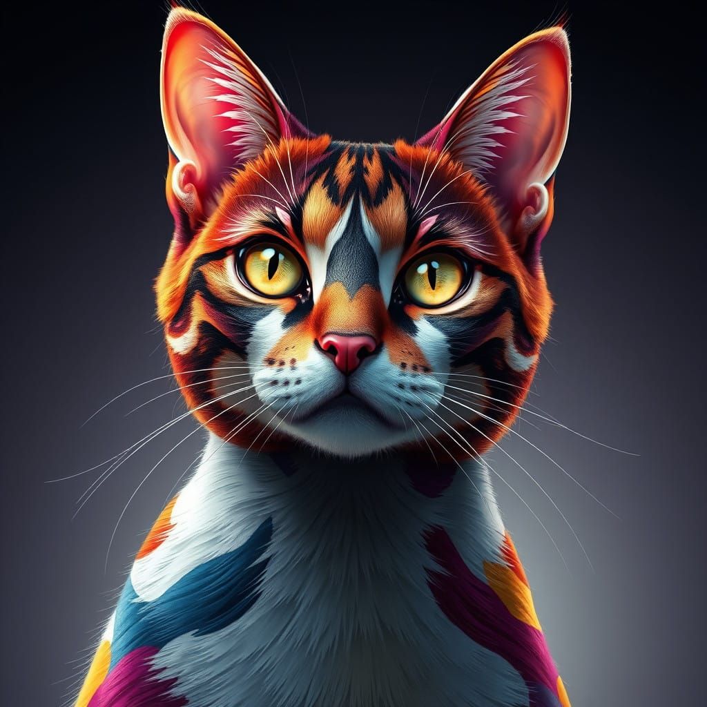 Vibrant Cat Portrait in Harlequin Style Concept Art