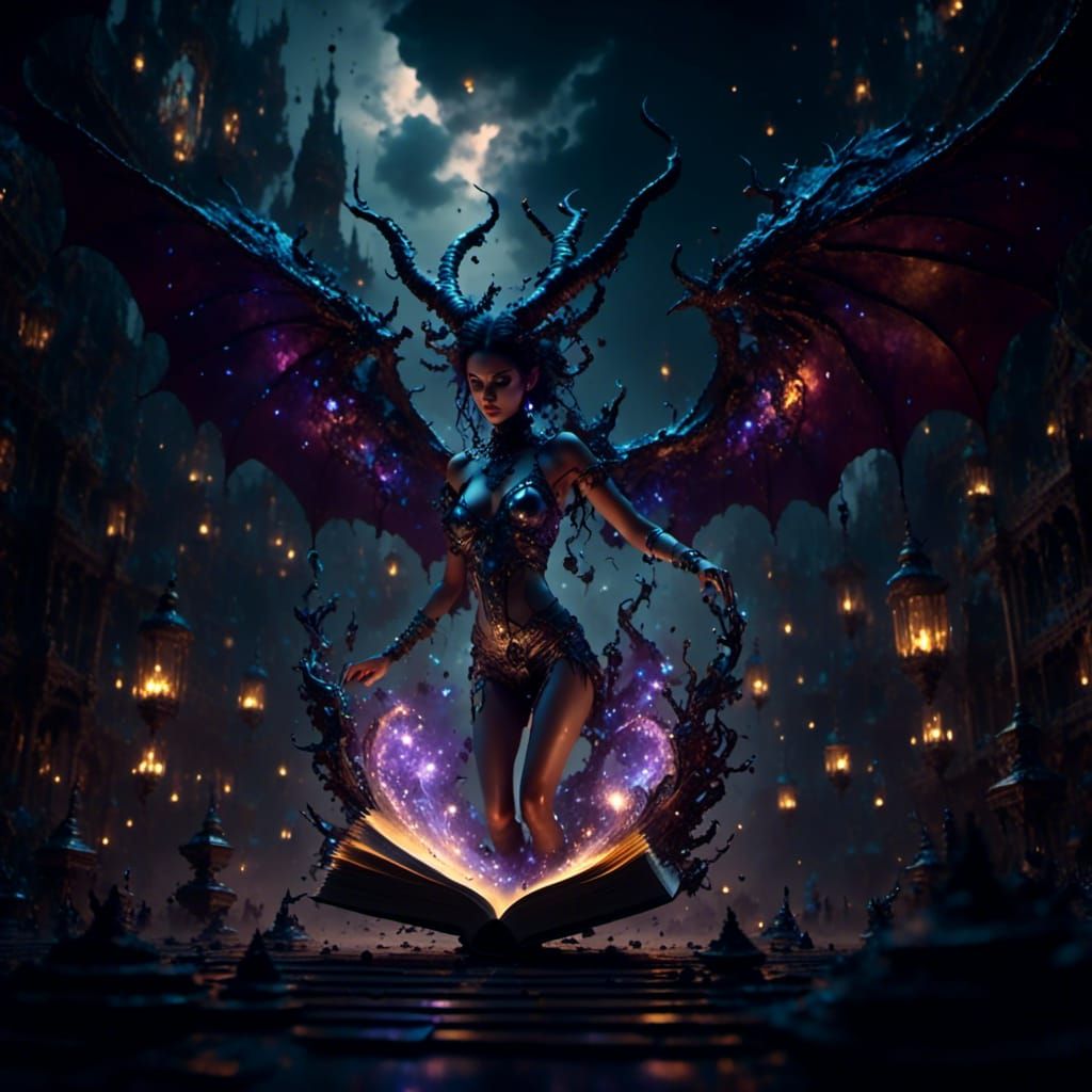 Demon Emerges from Spell Book: Cinematic Digital Art