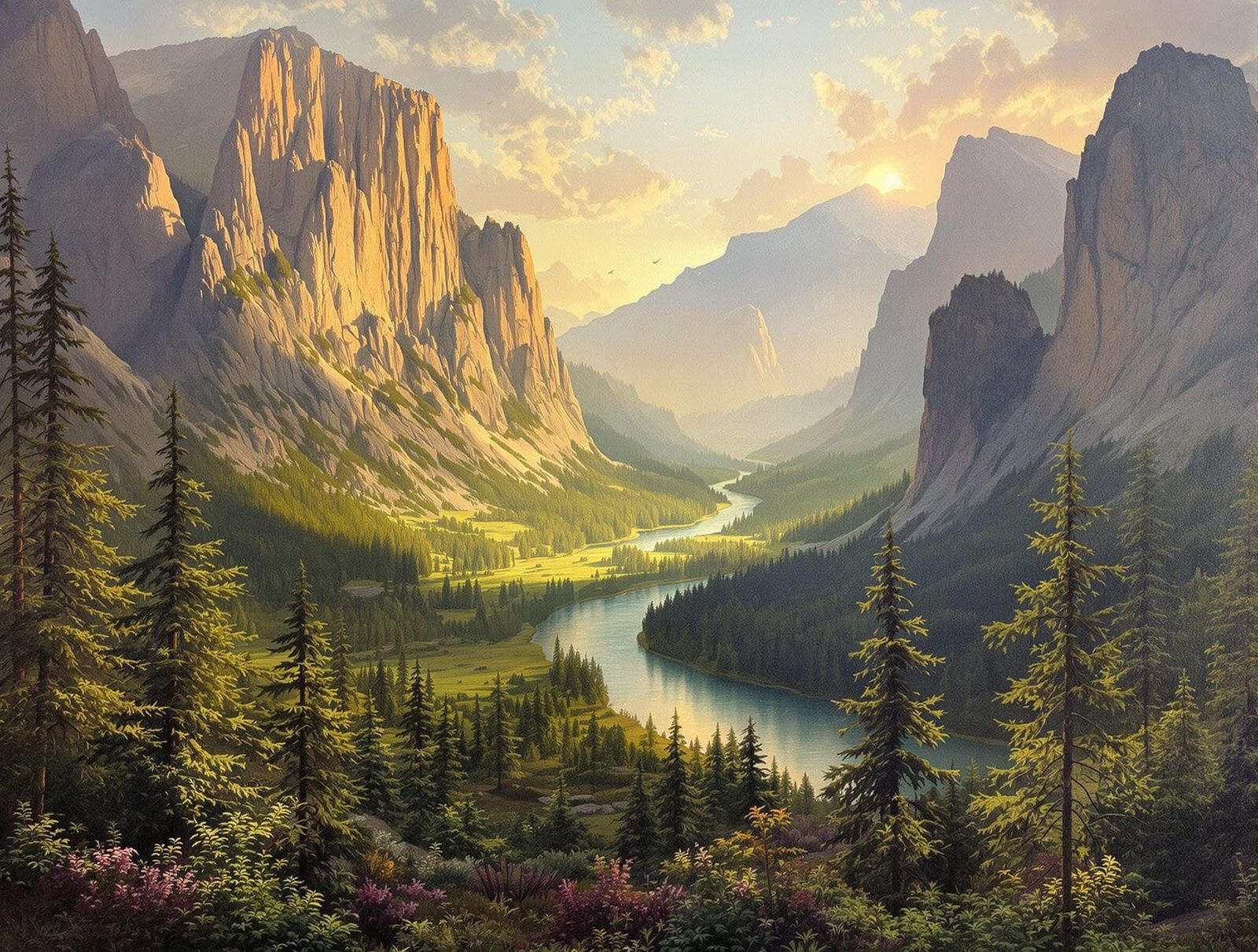 Golden Hour in Hidden Valley: A Landscape Painting