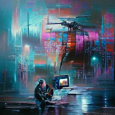 Cyberpunk Cityscape in Oil Painting Style