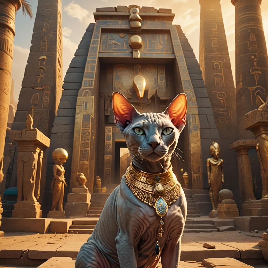 Egyptian Sphynx Cat Priestess in Psychedelic Dreamscape