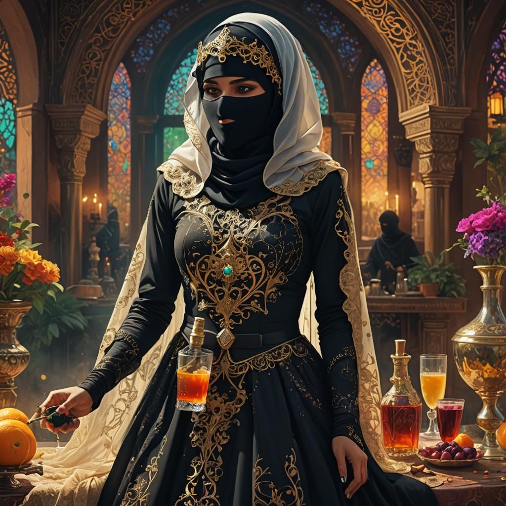 Sissy in Niqab with Arbor: Digital Matte Painting