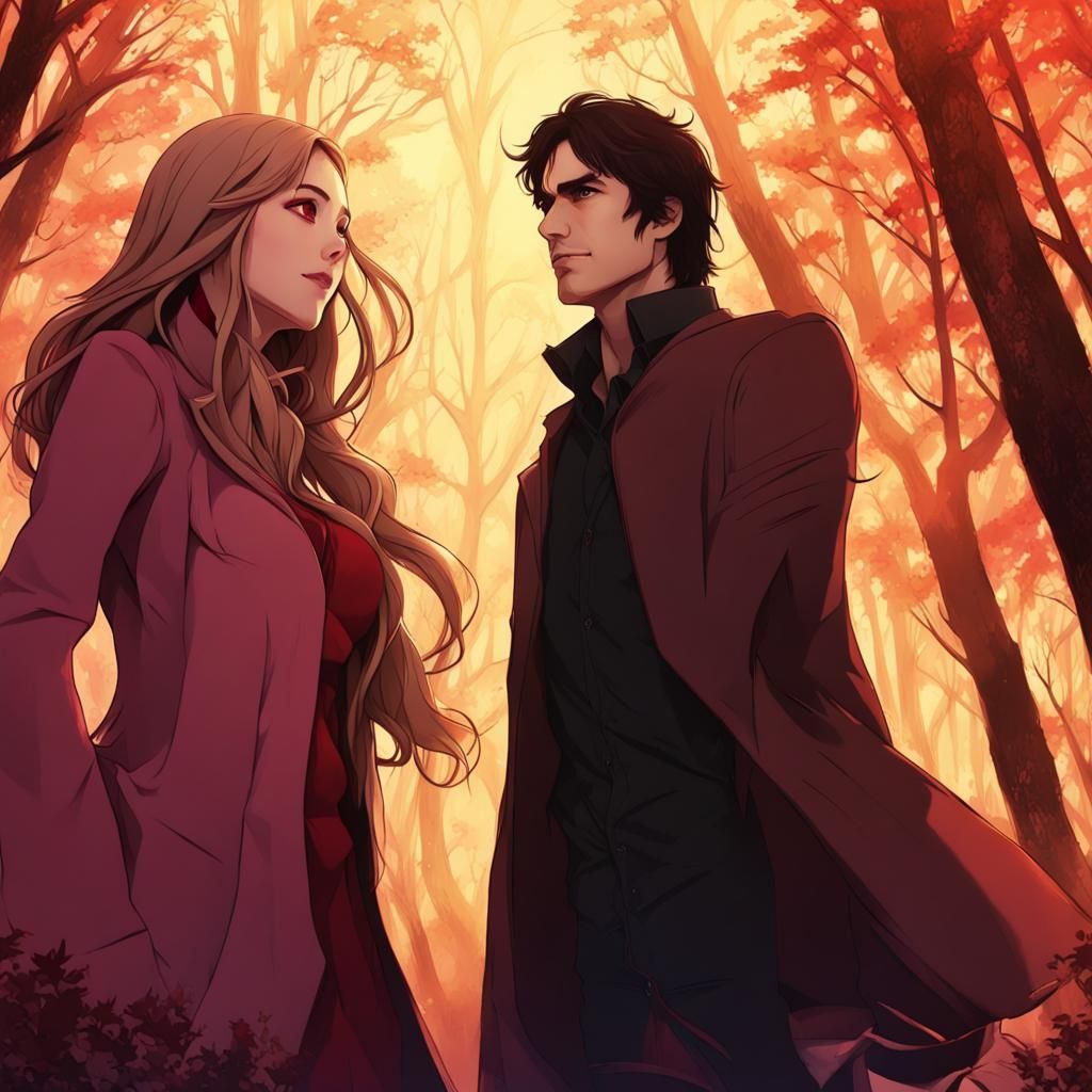 Wanda Maximoff and Damon Salvatore: Anime Forest Magic