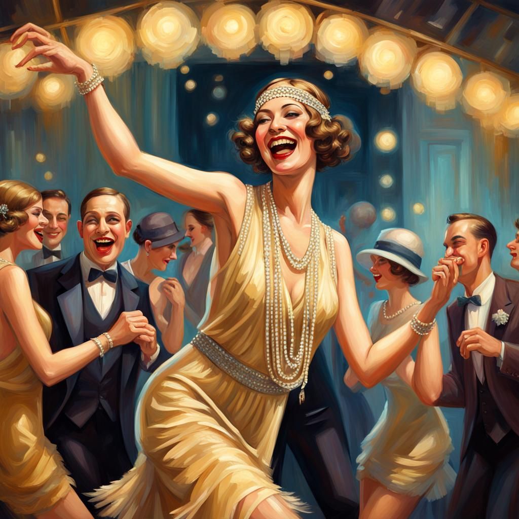 Woman in 1920s Flapper Dress as Detailed Oil Painting